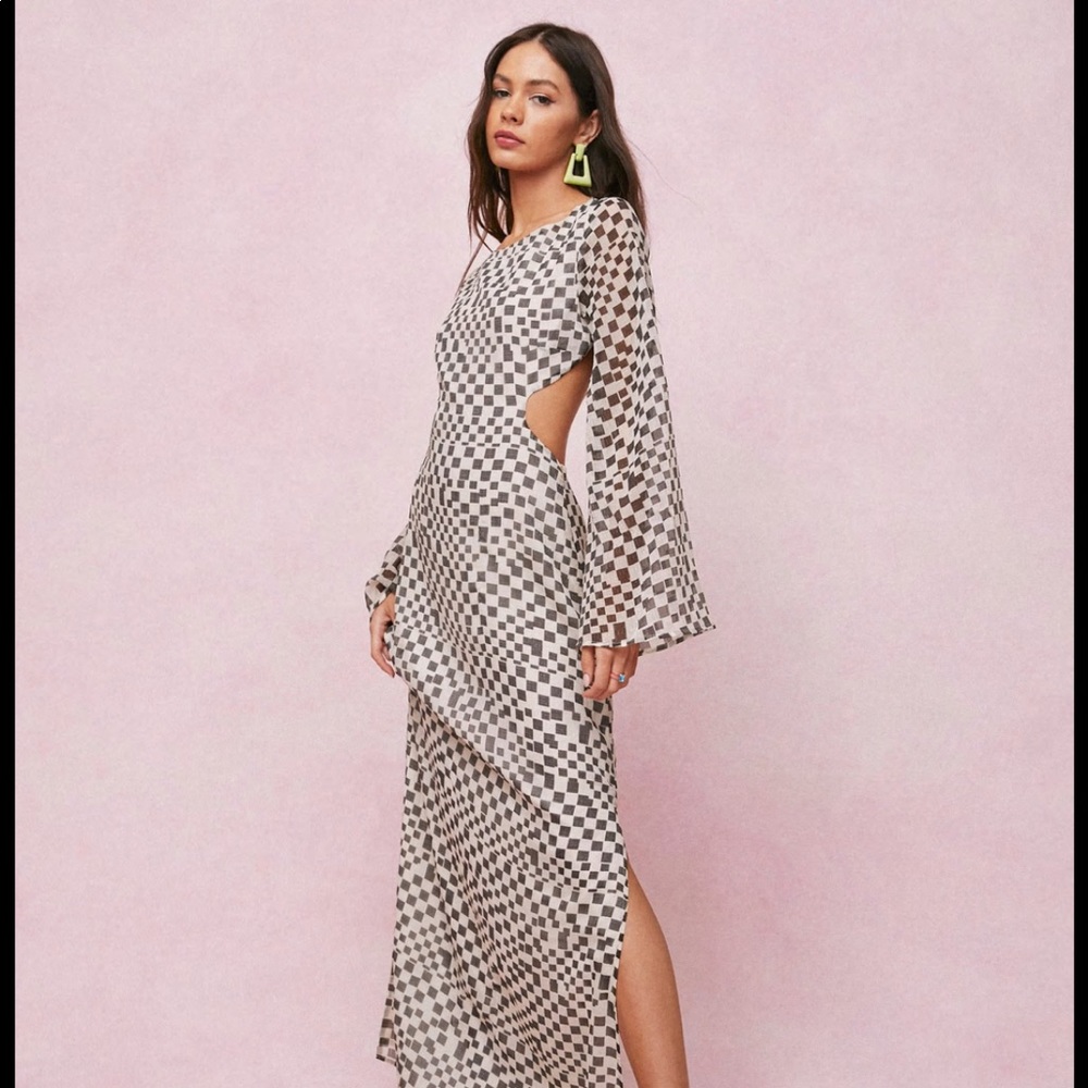 Nasty Gal Black and White Checker Maxi Dress